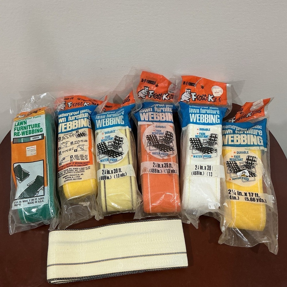 Vintage Lot of 6 FROST KING 2 1/4" Weatherproof Lawn Furniture Webbing 190' NOS